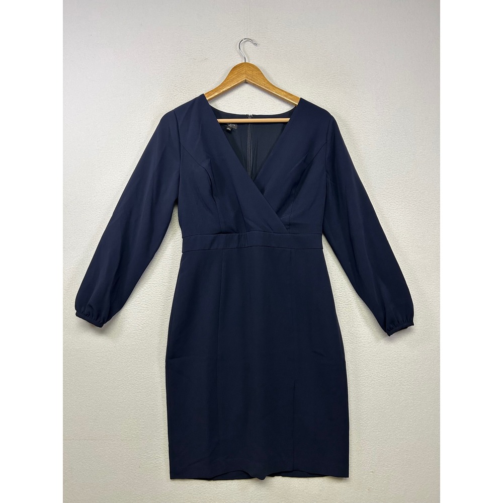 Classic Career Talbots Womens 6P Navy Blue Modest Long Sleeve Sheath Dress